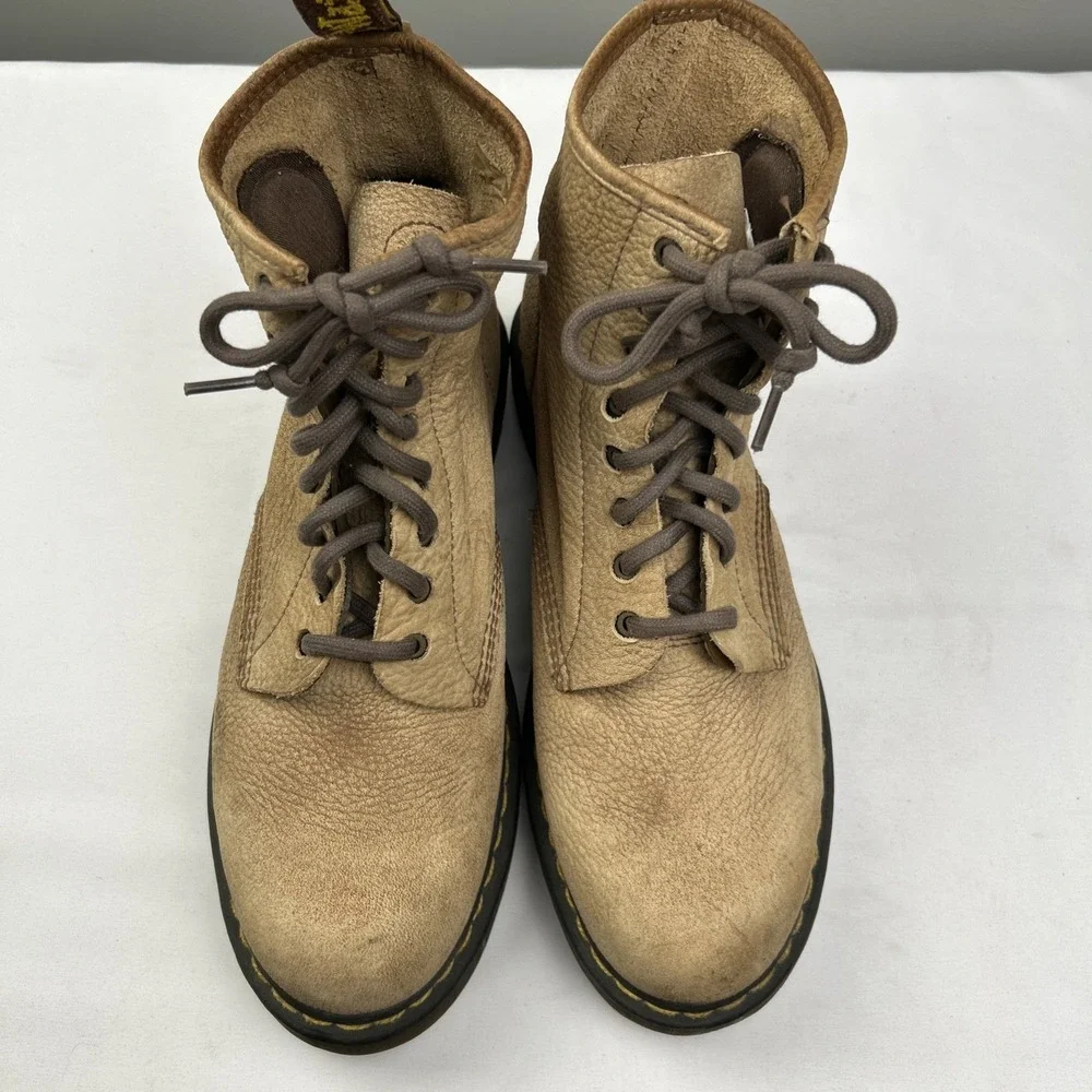 Dr Doc Martens RONNIE Nubuck Boot 8-Hole Air Cushion Sole Mens US 12 Beige